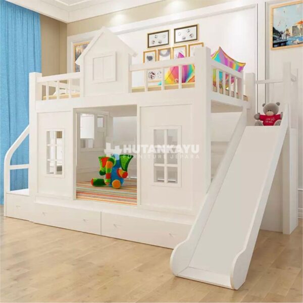 tempat tidur anak tingkat model rumah perosotan